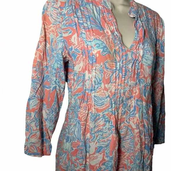 Lilly Pulitzer Women’s Sarasota Tunic Pink Sun Ray V-Neck 3/4 Sleeve Top Small - Picture 5 of 12